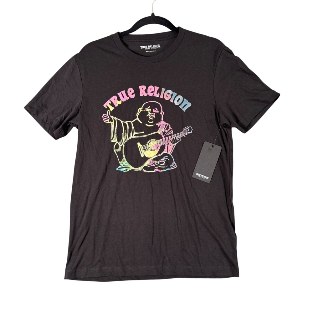 NWT True Religion Tee Mens S Black Buddha Skull Graphic Tie Dye Streetwear Shirt